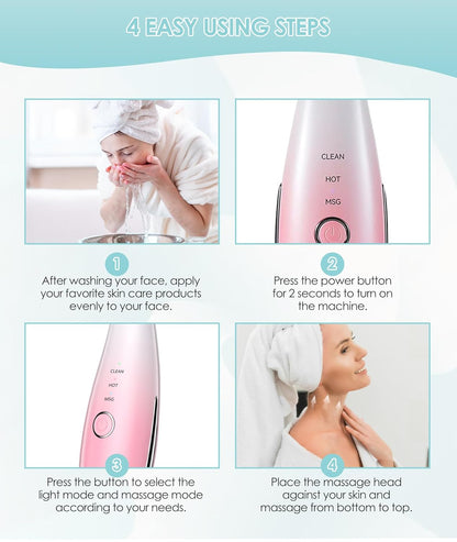 7 Color Neck Face Massager - Facial Massager Tool for Skin Care at Home, Vibrating Face Massager with Thermals, Pink