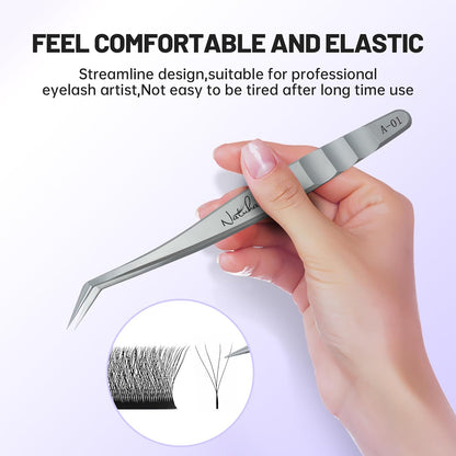 High Precision Lash Tweezers for Individual and Volume Eyelash Extensions Premium Stainless Steel Curved Fiber Tip Professional Isolation Tweezer