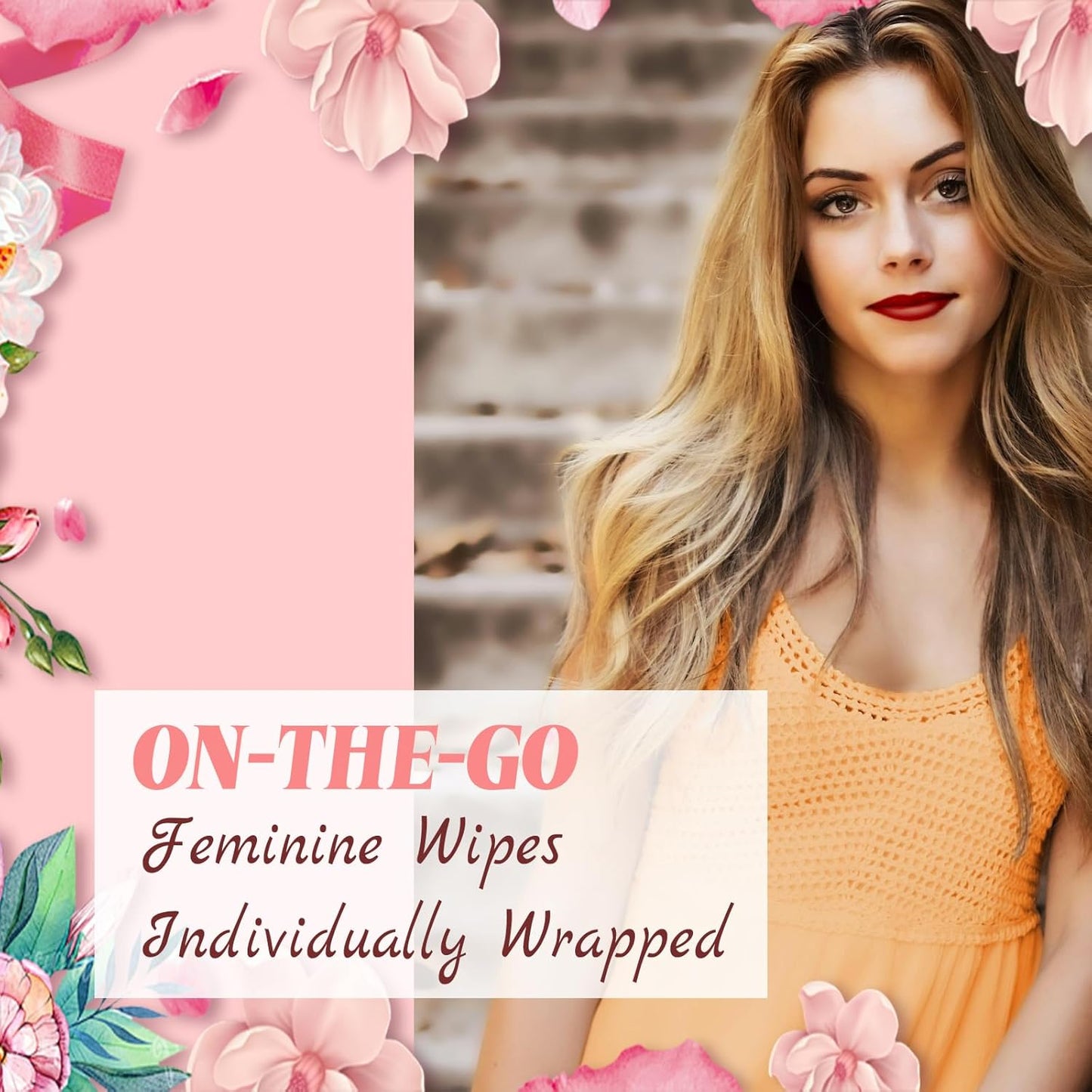 50 Feminine Wipes Flushable Travel Individually Wrapped,Travel Wipes for Women,Feminine Care Wet Wipes Travel Size Vaginal Wipes for Adult, Girl and Homeless