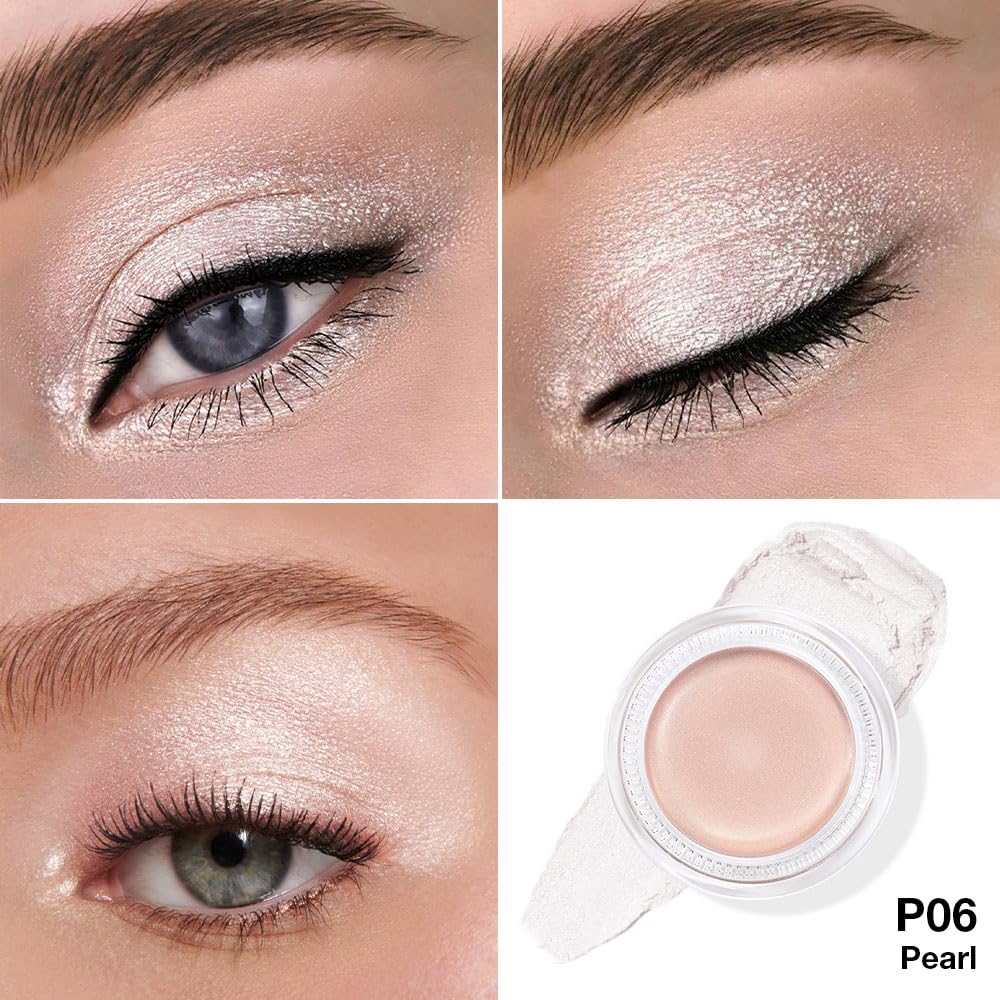 evpct Single Cream Eye Shadow Palette Pot Makeup for Older Women, Purity Pearl Translucent Shimmer Glitter Metallic Monochrome Cream to Powder Eyeshadow Palette Eye Brightener, Waterproof Blendable