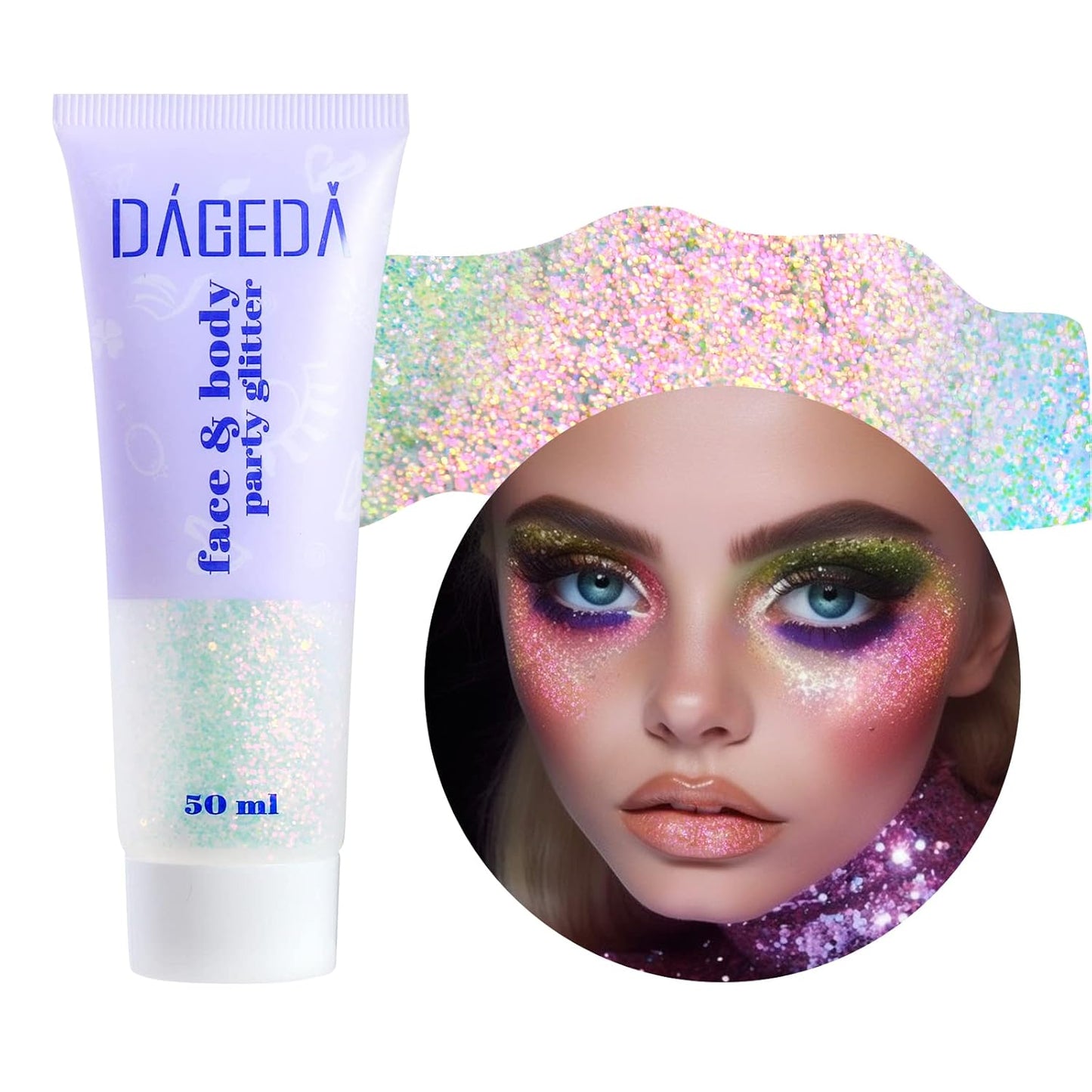 DAGEDA Body Glitter Gel, Holographic Face Glitters Body Gel Shimmer Liquid Eyeshadow, Color Changing Glitter for Face Hair Nails, Glitter Under Light Festival Glitter Makeup 1.7oz (Sparkling Pink)