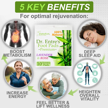 Dr. Entre's Foot Pads: Premium Foot Pads to Feel Better, Sleep Better & Relieve Stress | Effective Organic Lavender & Rose Foot Patches | 10 Pack