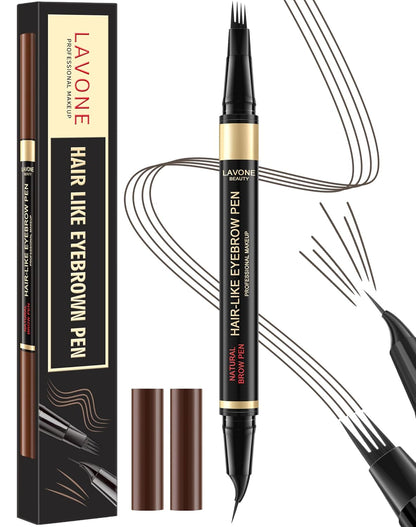 LAVONE Eyebrow Pen, 2-in-1 Eyebrow Pencils for Women with 4 Tip Microblading Eyebrow Pencil and Curved Precise Brow Pencil, Waterproof Eyebrow Pencil Create Full, Natural Hair-Like Brows, Medium Brown