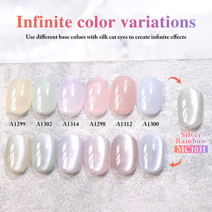 Double Rhythm 0.5 OZ Cat Eye Gel Polish with Magnet 15ML Holographic Glitter Shimmer Translucent Jelly Color Magnetic Nail Polish Salon DIY at Home (MC1031)