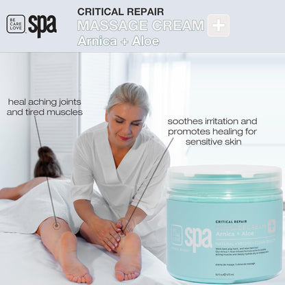 Be Care Love Spa Critical Repair Massage Cream with Organic Arnica and Organic Aloe Natural Vegan Clean Beauty Made in USA 16 fl oz