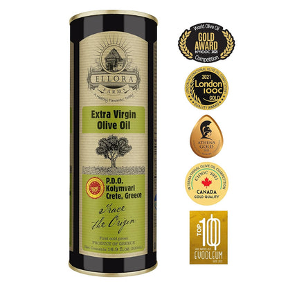 Ellora Farms, Certified PDO Extra Virgin Olive Oil, Single Estate, Single Origin, Single Variety, Cold Press & Traceable Olive Oil, Crete, Greece, Kosher CRETE 16.9 Fl Oz (Pack of 1)