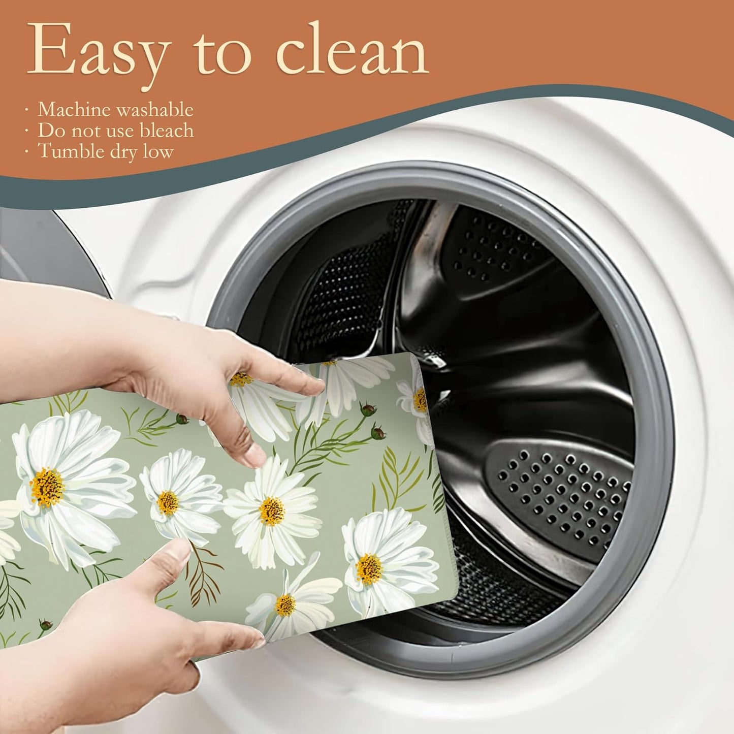 White Daisy Flowers Dish Drying Rack Mat for Kitchen Counter, Dish Drying Pad Absorbent Reversible Microfiber Protector for Coffee Bar Sink Countertops 18x24 Inch