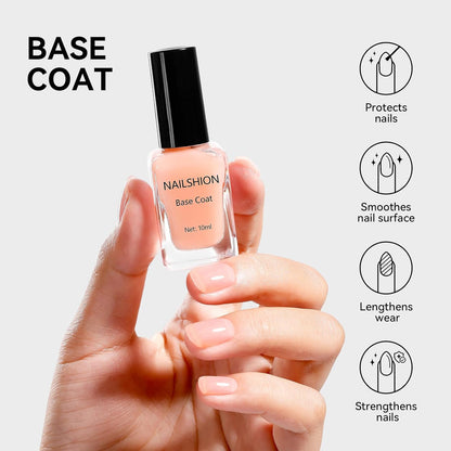 Base Top Coat, Nude Peach Ridge Filler Base Coat Clear Nail Polish, Enriched VE Calcium Strengthening, Quick Dry Non-Gel, No U V Light Needed, Long-lasting Nails Gift for Women