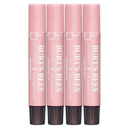 Burt's Bees Shimmer Lip Tint Set, Tinted Lip Balm Stick, Moisturizing for All Day Hydration with Natural Origin Glowy Pigmented Finish & Buildable Color, Grapefruit (4-Pack)