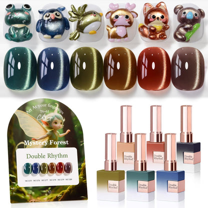 Double Rhythm Cat Eye Gel Nail Polish Set of 6 Same Color Same Bottle 0.5 Oz Shimmer Glitter with Magnet Holographic Reflective Magnetic UV Nail Polish Kit at Home (Green Navy Blue Black-T6-61)