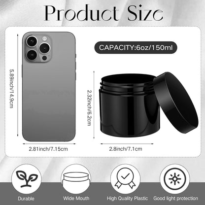 Patelai 4 Pieces Round Wide-mouth Leak Proof Plastic Container Jars with Lids for Travel Storage Makeup Beauty Products Face Creams Oils Salves Ointments DIY Making(6 Ounce,Pure Black)