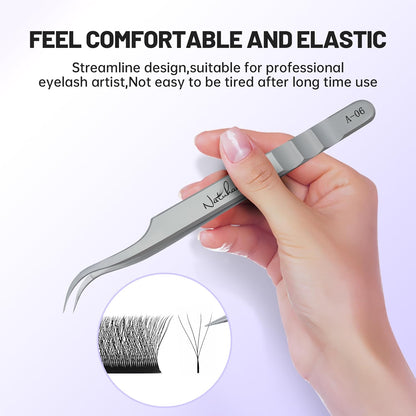 High Precision Lash Tweezers for Individual and Volume Eyelash Extensions Premium Stainless Steel Curved Fiber Tip Professional Isolation Tweezer