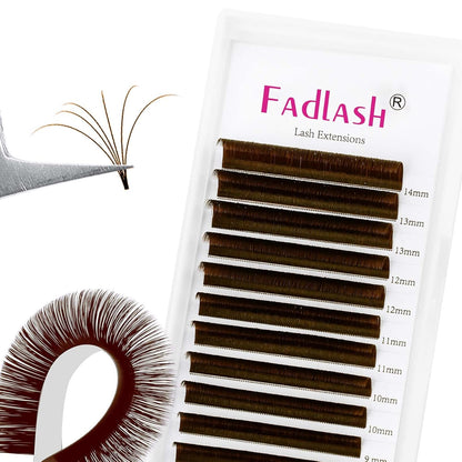 FADLASH Colored Lash Extensions Dark Brown Easy Fan Eyelash Extensions Volume Lashes C/D Curl Lash Extension 0.07 Self Fanning Eyelash Extension (Dark Brown-0.07C, 15-20mm)