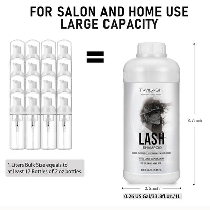 Lash Shampoo Bulk, Eyelash Cleanser for Extensions 1 Liters, Safe Makeup Remover, Non-irritating or Burning Formula Eyelid Foaming Cleanser for Professional Salon and Home Use (Classic Charm-1L)