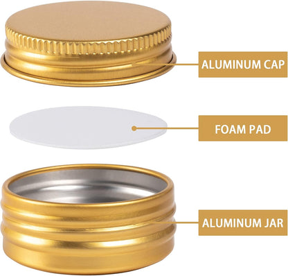 0.5 oz Screw Top Aluminum Tin Jar with Screw Lid and Blank Labels (Gold - Pack of 32)