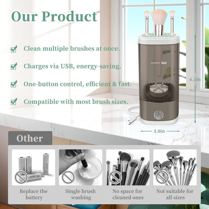 Electric Makeup Brush Cleaner Machine, Ultimate Efficient Automatic Cleaner for All Types of Makeup Brushes- Black
