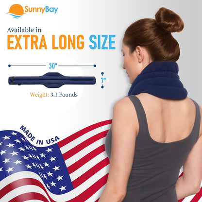 SunnyBay Microwave Heating Pad, Microwavable Cold or Heated Neck and Shoulder Wrap, Moist and Weighted Hands-Free Beanbag Pack with Wide Neck Coverage 26 Inches Long-Length Cotton, Navy Blue
