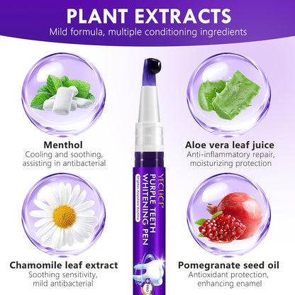 Teeth Whitening Pen 6 Pack, Professional Purple Teeth Whitening Gel for Rapid Stain Removal, No Sensitivity Formula for Sensitive Teeth, Mint Fresh Breath