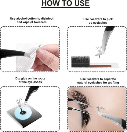 SIVOTE Eyelash Extension Tweezers for Classic & Volume Lashes, 5-Pack, Black