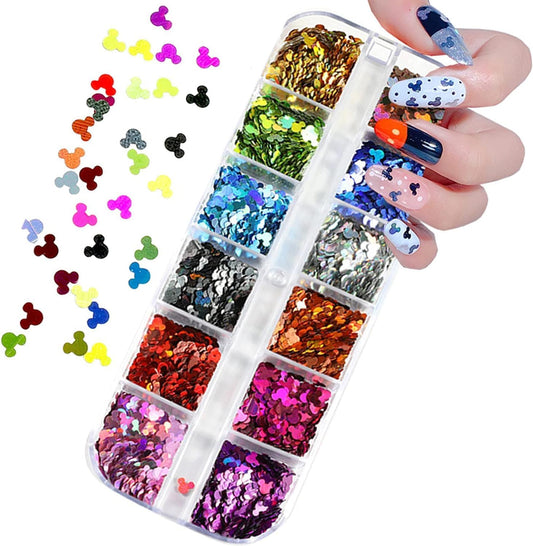12 Colors Cute Nail Glitter Sequins Nail Art Supplies 3D Holographic Nails Glitters Flakes Glitter Nails Art Stickers Decals Shiny Confetti Face Body Art Glitters Designs Fingernails Art Decoration