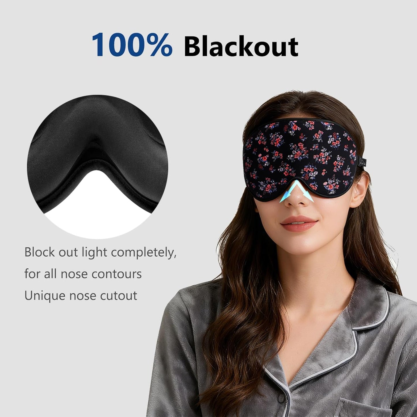 ALASKA BEAR Sleep Mask Memory Foam Contoured Eye Cups for Women and Men, Soft Stitched Edge 3D Blackout Eye Mask for Sleeping No Pressure on Eyelids and Eyelashes Protection, Earplugs Set, Floral