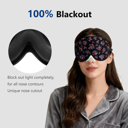 ALASKA BEAR Sleep Mask Memory Foam Contoured Eye Cups for Women and Men, Soft Stitched Edge 3D Blackout Eye Mask for Sleeping No Pressure on Eyelids and Eyelashes Protection, Earplugs Set, Floral