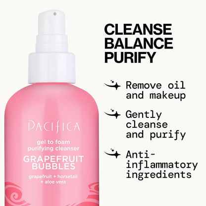 Pacifica Grapefruit Bubbles Gel-to-Foam Cleanser - Gentle Face Wash for Oily & Combination Skin, Helps Remove Excess Oil & Impurities, Helps Brighten, Vegan & Cruelty-Free Formula Dermatologist Tested