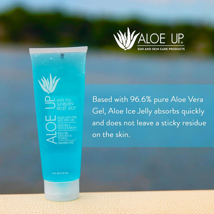 ALOE UP Aloe Ice Sunburn Relief Jelly - Face and Body Organic After Sun Gel - With 96.6% Pure Aloe Vera Gel - Reef Safe - Alcohol- and Fragrance-Free - 4 Oz