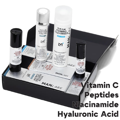 Titan Oscar Anti-Aging Mens Skin Care Kit – Wash, Face Serum, Eye Cream, Mens Face Moisturizer – Men, Skin Care Set – Dark Circles, Wrinkles, Fine Lines – Vitamin C, Peptides, Niacinamide, HA