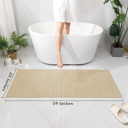 chakme Bathroom Rugs Mat 59x25, Ultra Thin Non Slip Bath Mat Large Quick Dry Absorbent Bath Mat for Bathroom Floor, (Light Beige, 59"x25")
