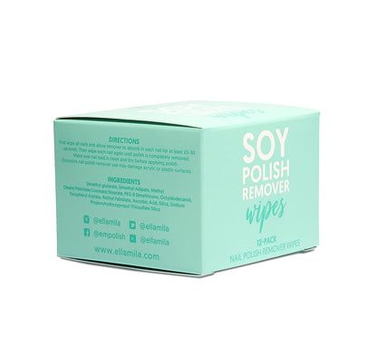 ella+mila Soy Nail Polish Remover Wipes Non-Acetone Lint Free Nail Wipes - Non-Toxic Fingernail Polish Remover - Unscented & Enriched with Vitamins A,C & E (12 Pack)