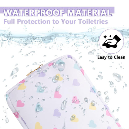 Small Makeup Bag Pouch for Purse，Nylon Travel Toiletry Storage Bag Cute Makeup Organizer Bag for Women Girls，Preppy Waterproof Cosmetic Bag Pouch Skincare Bag Purse with Zipper (Small-White Heart)
