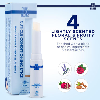 Blue Cross Cuticle Balm Conditioning Stick, Scented Cuticle Softener Oil Balm with Nourishing Sunflower & Grape Seed Oil, Professional Nail Care Supports Dry + Damaged Cuticles, 0.05oz, Rose