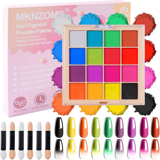 16 Colors Nail Pigment Powder Palette, Ombre Nails Set Colored Nail Powder Pigmentos para Uñas, French Aura Nail Art Palette Long-lasting Manicure DIY Accessories