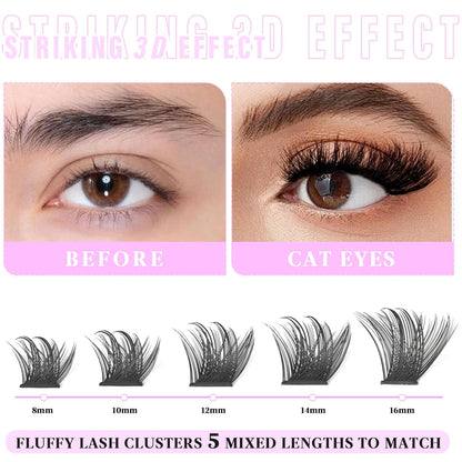 Clusters Lashes 72 PCS Eyelash Clusters D Curl 8-16 Individual Lashes Wispy Volume False Eyelashes DIY Eyelash Extension at Home by Yaiseiko