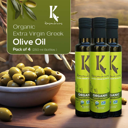 Kasandrinos Organic Olive Oil Extra Virgin, Polyphenol Rich Greek Olive Oil, 100% Organic First Cold Pressed, Mild + Delicate Flavor, Verified by Non GMO, 250/8.5 oz (Pack of 4)