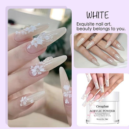Cover Acrylic Powder for Nail: 3 Pcs Super Acrylic Nail Powder Polymer for Carving Nails - 28g Clear White Nude Professional Colored Acrylic Powder Kit - 3D French Nail Manicure Extension