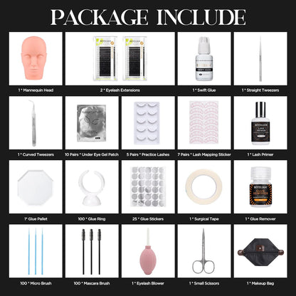 Eyelash Extension Kit,with lash Mannequin Head Lash Practice training kit Professional lash extension supplies Tool for Lash Training by BEYELIAN