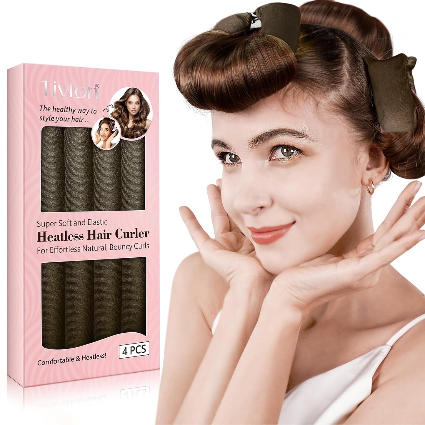 Heatless Curls Overnight, 4 Pcs No Heat Curling Blowout Rod, Satin Blowout Look Heatless Hair Rollers, Soft Flexi Rods for Big Curls to Sleep In