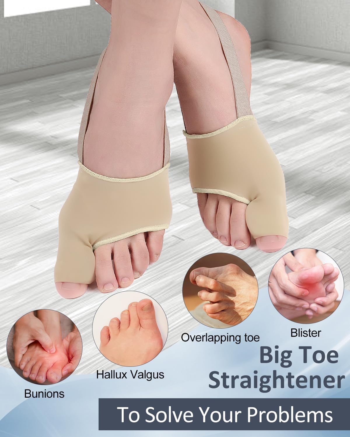 2Pcs Bunion Corrector for Women Men, Toe Straightener, Breathable Toe Spacers Separator Socks with Gel Cushion Pads for Hallux Valgus Correction (L)