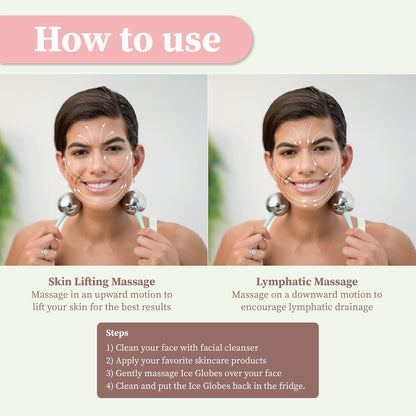 Facial Ice Globes for Face - 360 Stainless Steel face wand Globes Massager For Puffy Eyes & Dark Circles, Stimulates Collagen to Tighten Skin & Shrink Pores, Enhance Circulation & Smooth Looking Skin