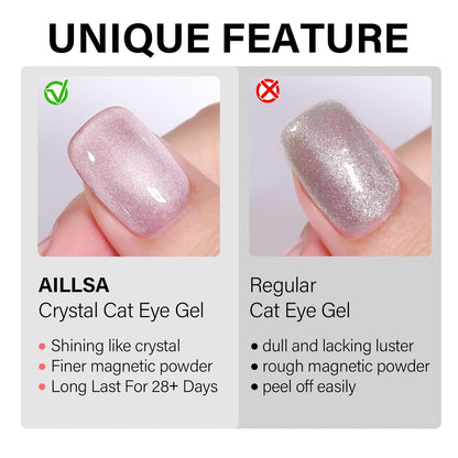 AILLSA Glass Cat Eye Gel Nail Polish, Champagne Glitter Jelly Nude Nail Polish Magnetic Gold Shimmer Sparkle Nail Art U V Gel Salon 0.5 OZ