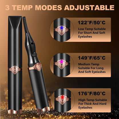 Heated Eyelash Curler, 2-in-1 Clip-Type Design, 3 Temperature Modes, USB Rechargeable Electric Eyelash Curler, Natural Curling 24H Long-Lasting Curl, Gift for Women & Girls, Brown Black