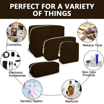 Large Makeup Bag Pouch,Nylon Women Travel Toiletry Storage Bag Preppy Cosmetic Bag for Girls,Big Makeup Organizer Bag Cute Zipper Pouch Skincare Bag for Sport Work Gift(Large-Chocolate)