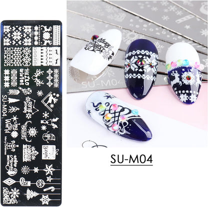 Christmas Nail Art Stamping Plate Kit,Snowflake Snowman Christmas Tree Elk Designs Nail Image Stamp Template Xmas DIY Stainless Steel Nail Image Polish Template Kit 6Pcs
