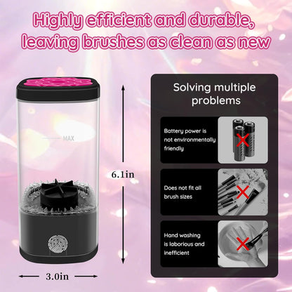 Electric Makeup Brush Cleaner Machine, Ultimate Efficient Automatic Cleaner for All Types of Makeup Brushes - Black Pink