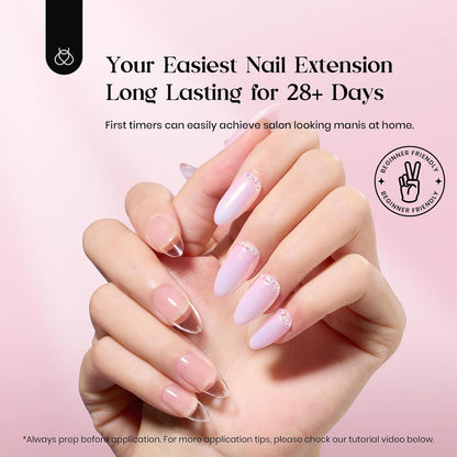 Beetles Gel Nail Kit Clear, Almond Medium, 600pcs 15 Sizes, with Pink Color Gel Top Coat 9 in 1 Glue Mini Nail Lamp, Fall Nails, Full Cover Easy Nail Extension Set for Home DIY Salon Gift for Women