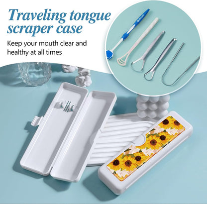 Toothbrush Travel Case - Colorful Pattern, Holder and Covers for Toothbrushes, Includes Tongue Scraper Case