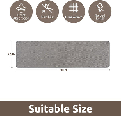 AMOAMI Chenille Bath Mat Super Absorbent Bathroom Mat Quick Dry Low Pile Bath Mats for Bathroom Washable Rubber Backed Bathroom Runners Fit Under Door, Front of Bathtub, Sink, LIGHTGREY&Beige 24"x70"