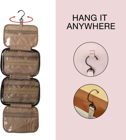 Travel Toiletry Bag with Hanging Hook, Water-resistant Makeup Cosmetic Bag Travel Bathroom Organizer for Accessories, Shampoo, Women Toiletries Container (Gray, Medium)